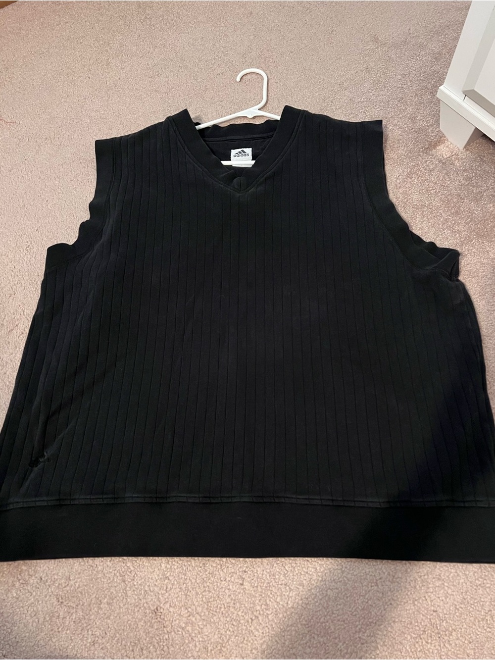Vintage Adidas Men’s Black Ribbed V-Neck Sweater Vest - Sleeveless Knit